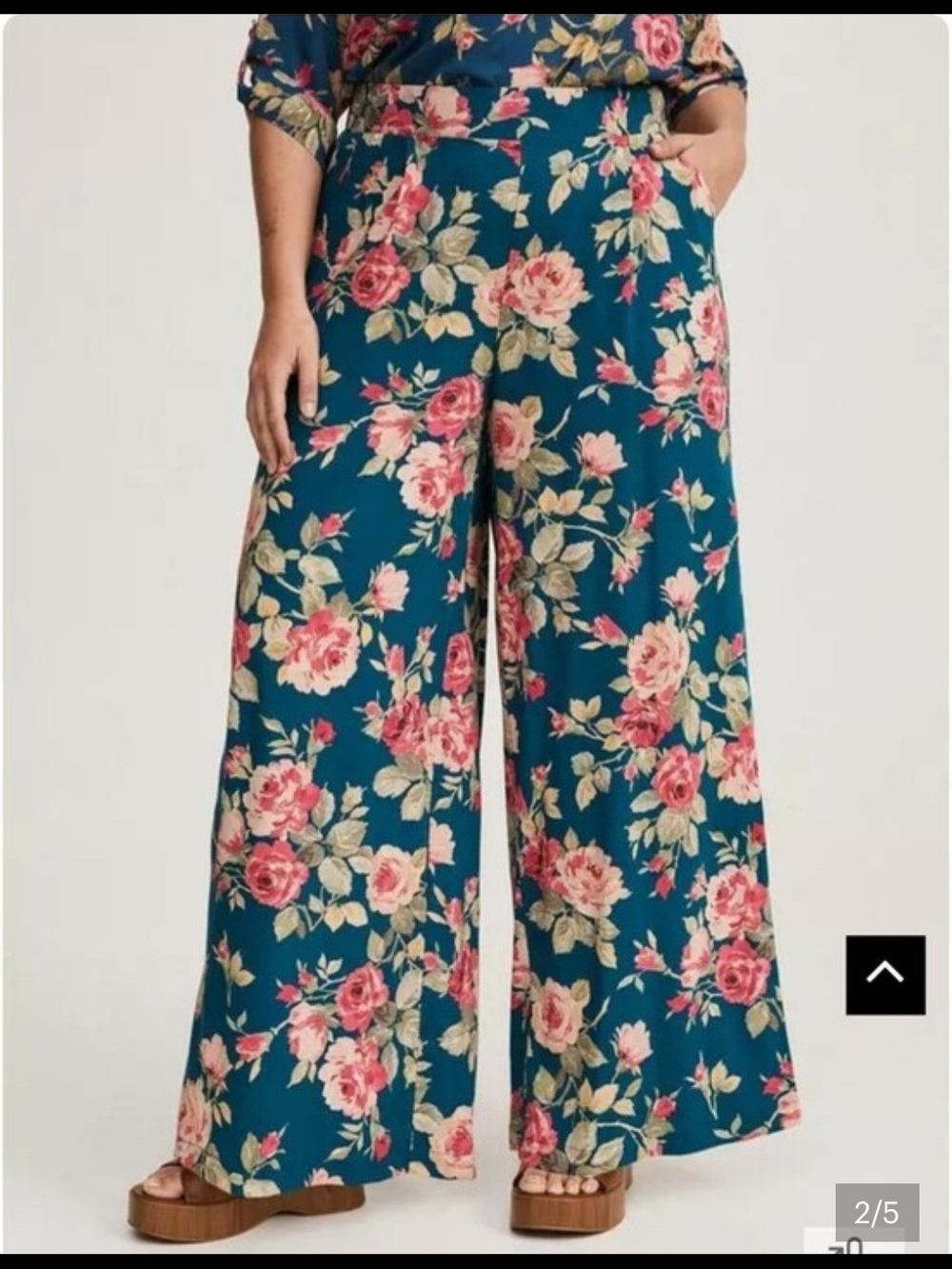 Torrid Size 2 Floral Wide-Leg Pants - Teal With Pink